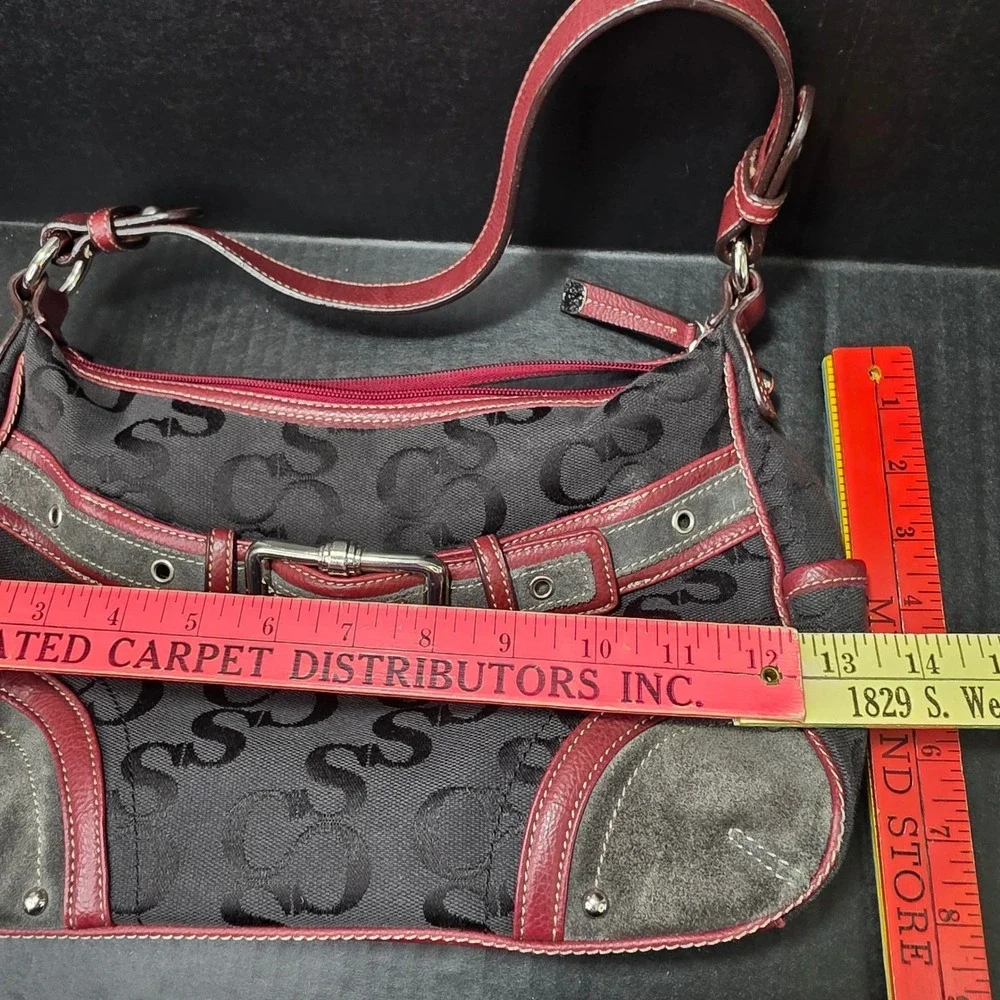 Sophia Caparelli Black‎ Red Monogram Canvas Shoulder Bag Y2K Buckle Hobo Purse